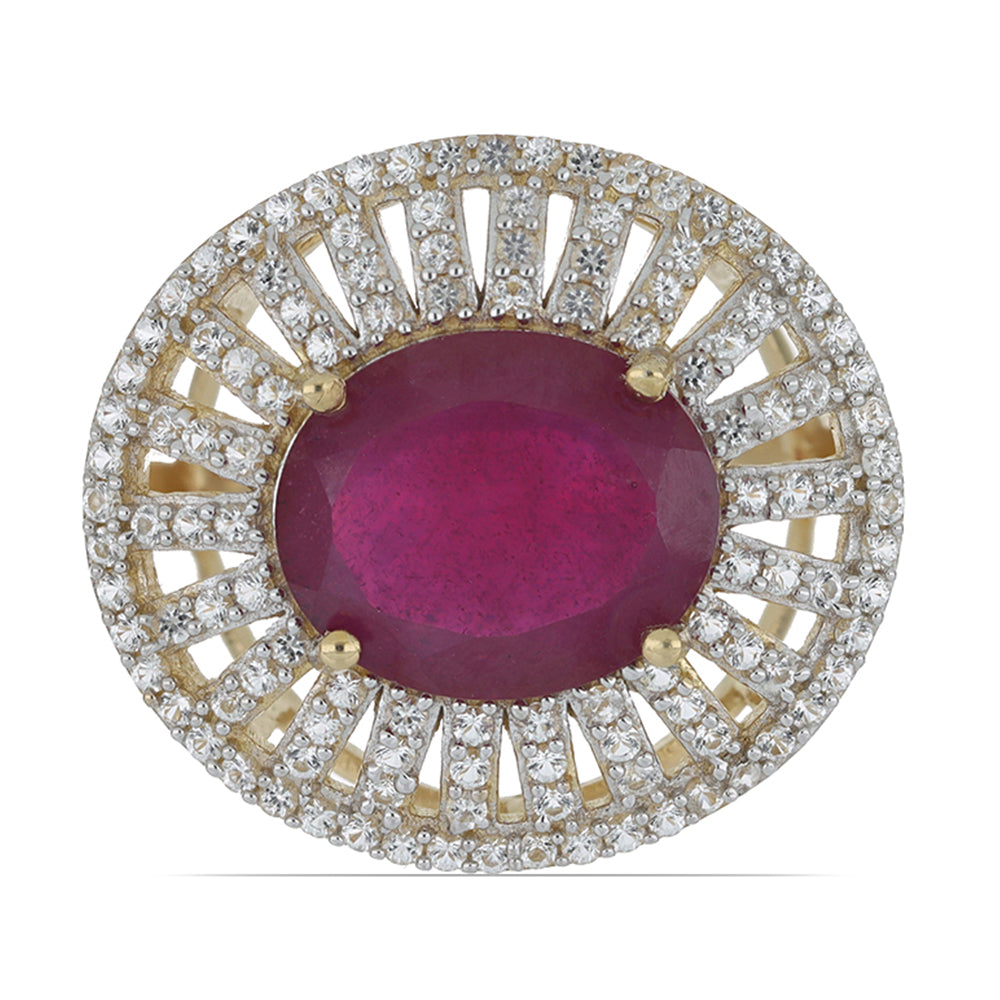 Pozlacený Stříbrný Prsten s Madagaskarským Rubínem a Bílým Topazem