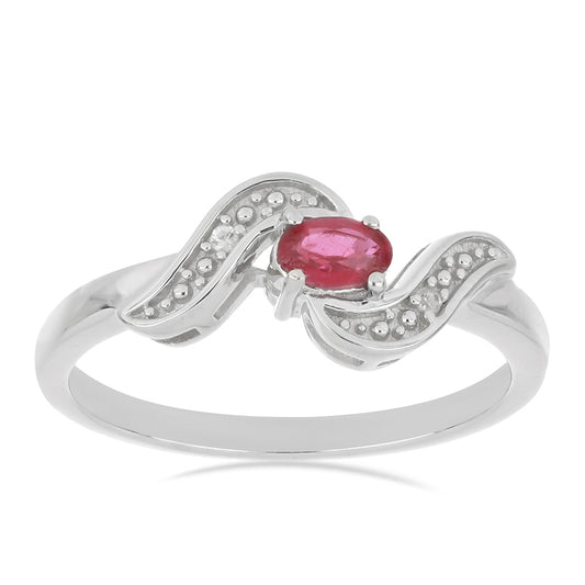 Stříbrný Prsten s Madagaskarským Rubínem a Bílým Topazem