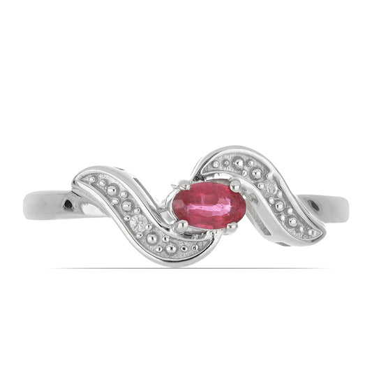 Stříbrný Prsten s Madagaskarským Rubínem a Bílým Topazem