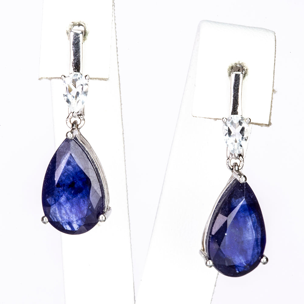 Stříbrné Náušnice s Roseberským Modrým Safírem a Bílým Topazem 1 