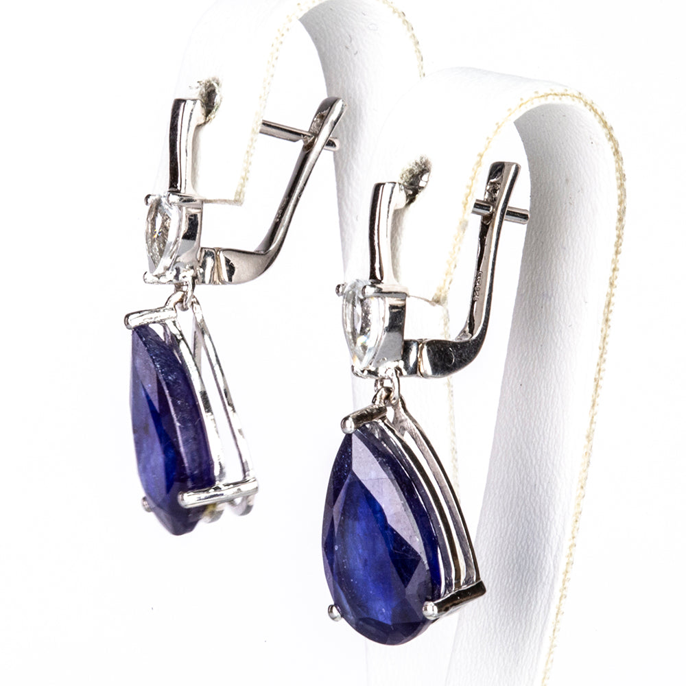 Stříbrné Náušnice s Roseberským Modrým Safírem a Bílým Topazem 2 