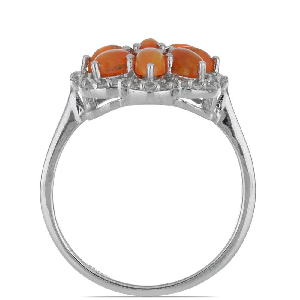 Stříbro 925/1000 Prsten s Oranžovým Opálem z Lega Dembi a Bílým Topazem - Karátové číslo: 2.06. přibližná hmotnost: 4.66 gramů 2 
