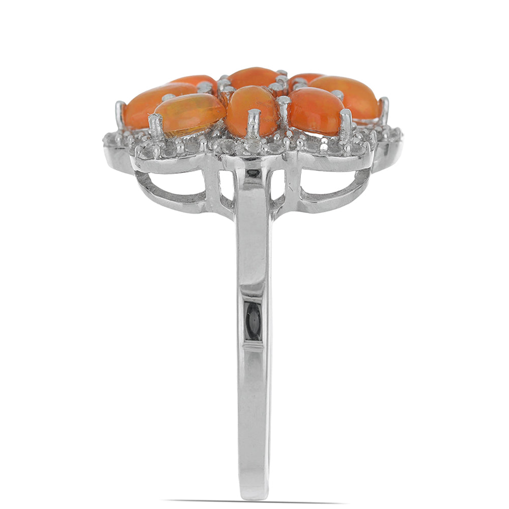 Stříbro 925/1000 Prsten s Oranžovým Opálem z Lega Dembi a Bílým Topazem - Karátové číslo: 2.06. přibližná hmotnost: 4.66 gramů 3 