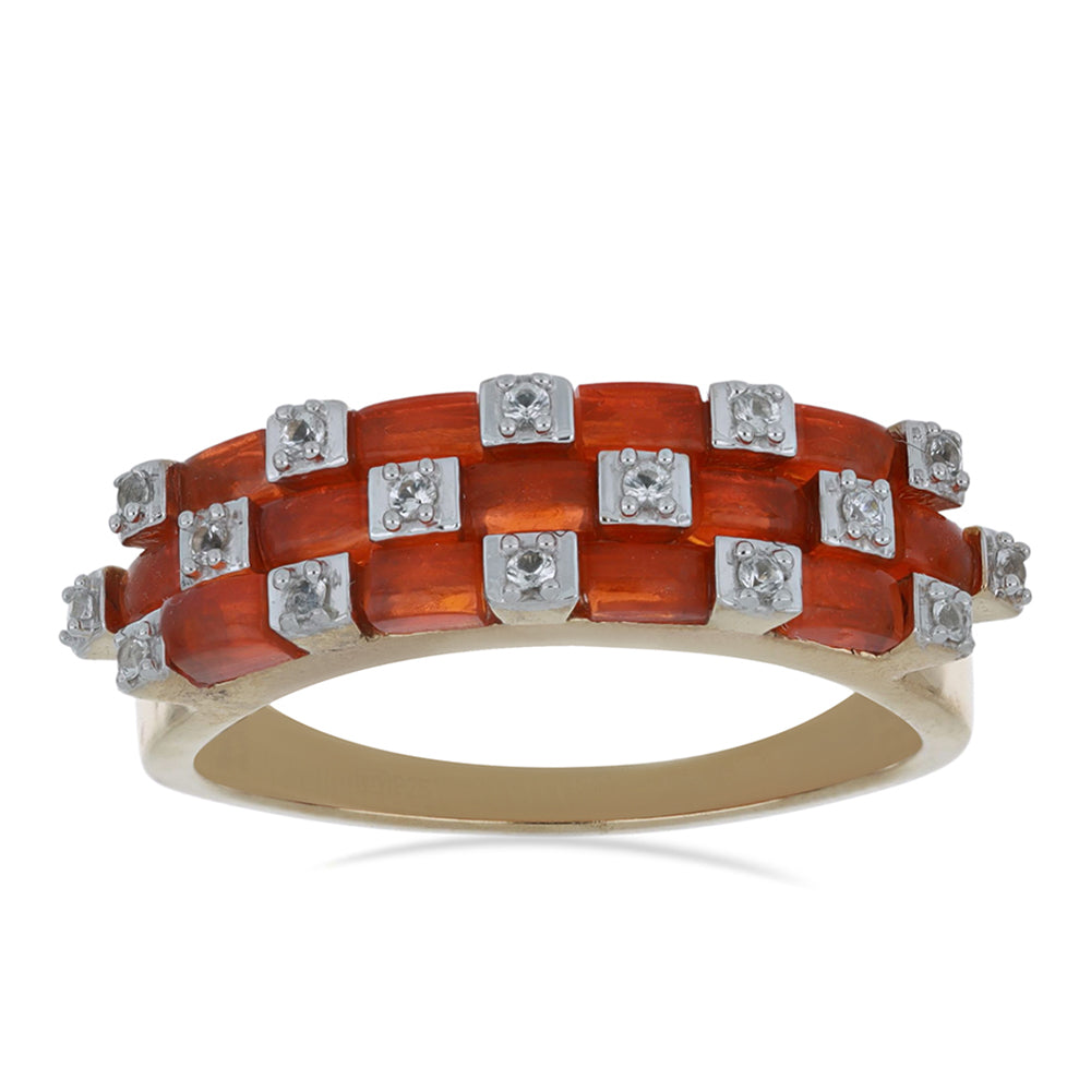 Pozlacené Stříbro 925/1000 - Prsten s Oranžovým Opálem z Lega Dembi a Bílým Topazem - Karátové číslo: 1.23. přibližná hmotnost: 4.74 gramů 2 