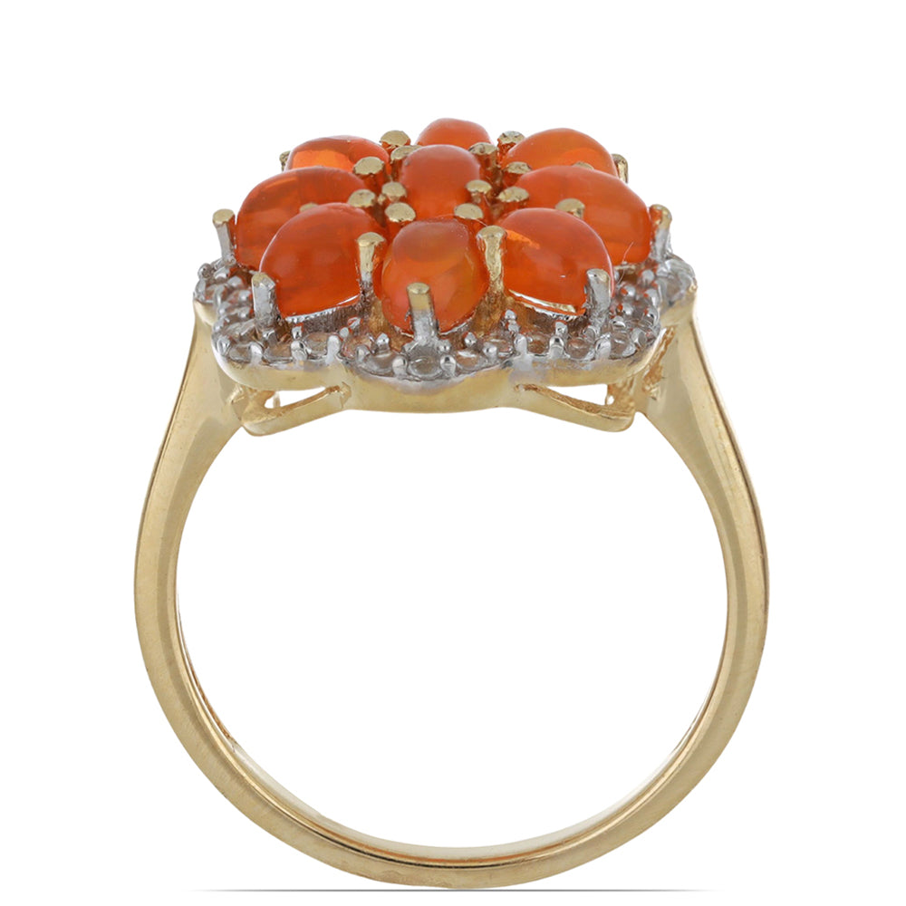 Pozlacené Stříbro 925/1000 - Prsten s Oranžovým Opálem z Lega Dembi a Bílým Topazem - Karátové číslo: 2.02. přibližná hmotnost: 4.45 gramů 4 