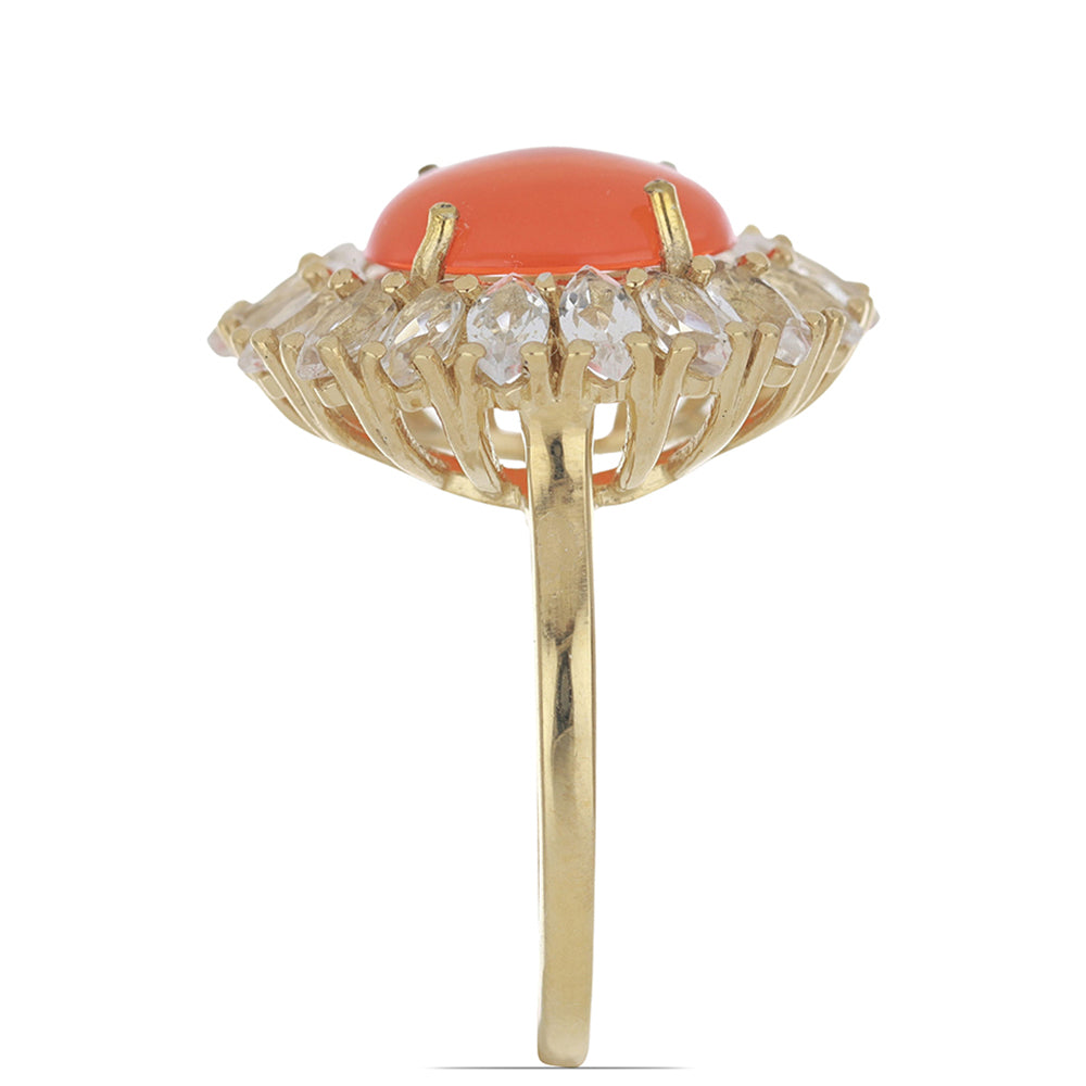 Pozlacené Stříbro 925/1000 - Prsten s Oranžovým Opálem z Lega Dembi a Bílým Topazem - Karátové číslo: 5.46. přibližná hmotnost: 4.98 gramů 3 