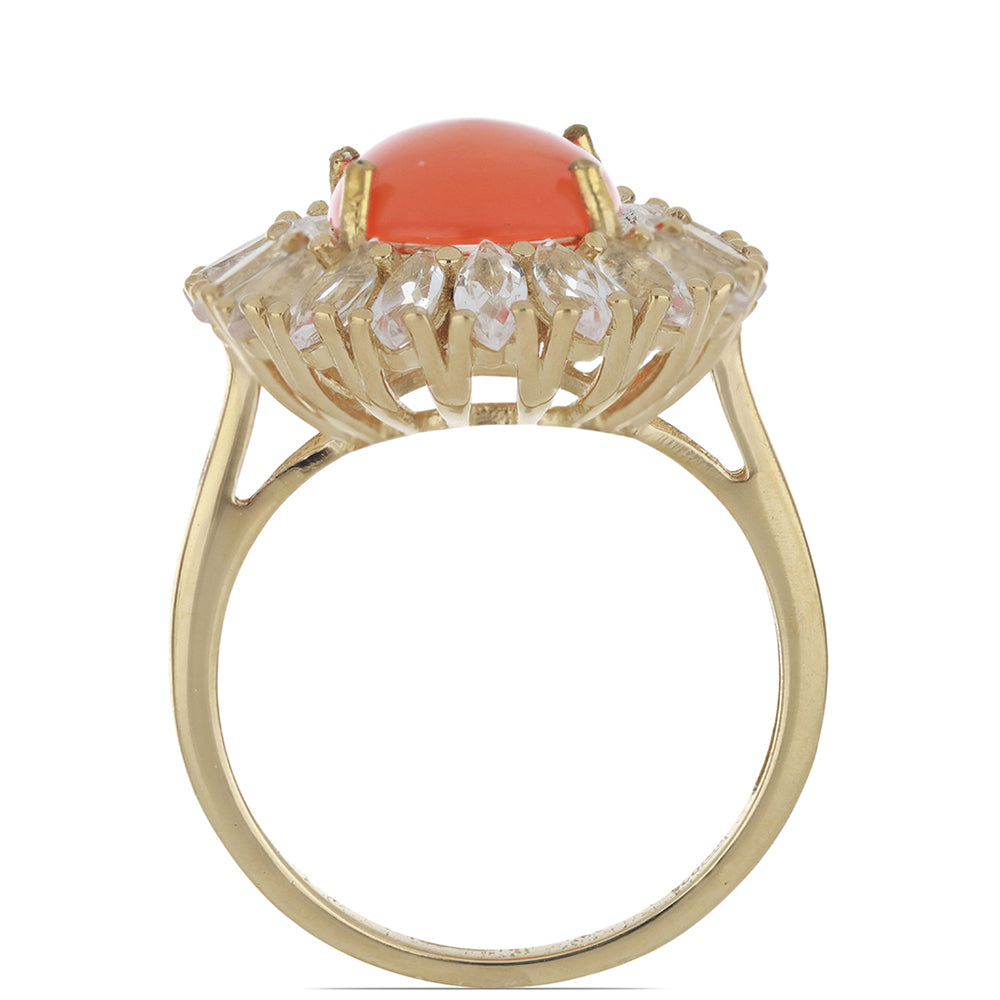 Pozlacené Stříbro 925/1000 - Prsten s Oranžovým Opálem z Lega Dembi a Bílým Topazem - Karátové číslo: 5.46. přibližná hmotnost: 4.98 gramů 4 