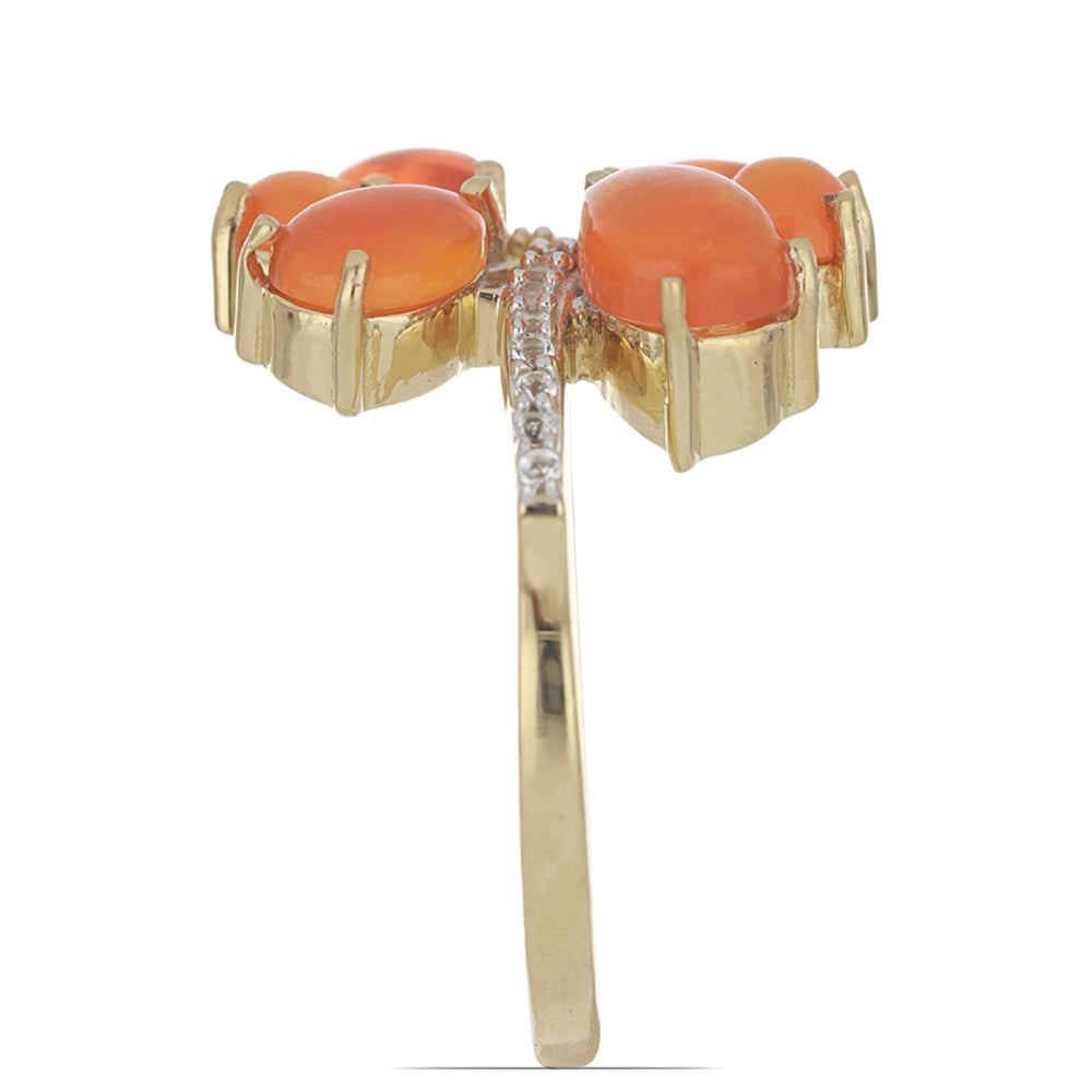 Pozlacené Stříbro 925/1000 - Prsten s Oranžovým Opálem z Lega Dembi a Bílým Topazem - Karátové číslo: 2.45. přibližná hmotnost: 4.3 gramů 2 