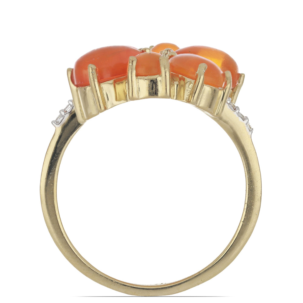 Pozlacené Stříbro 925/1000 - Prsten s Oranžovým Opálem z Lega Dembi a Bílým Topazem - Karátové číslo: 2.45. přibližná hmotnost: 4.3 gramů