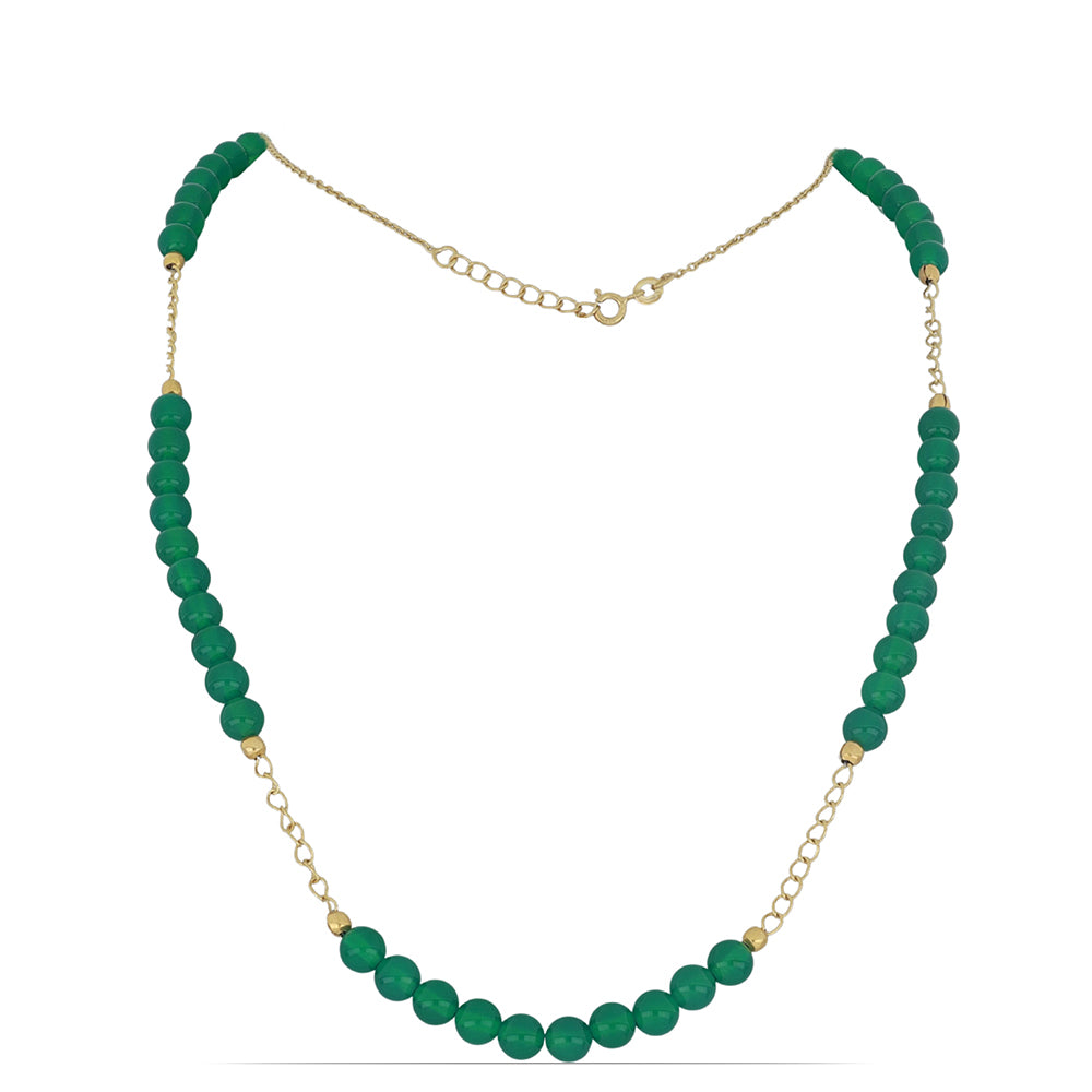 Pozlacený Stříbrný Náhrdelník se Zeleným Achátem 1 