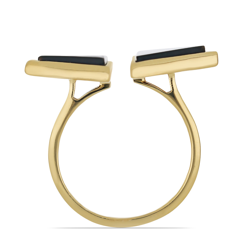 Pozlacené Stříbro 925/1000 - Prsten s Černým Suwarským Onyxem - Karátové číslo: 2.54. přibližná hmotnost: 3.77 gramů 2 