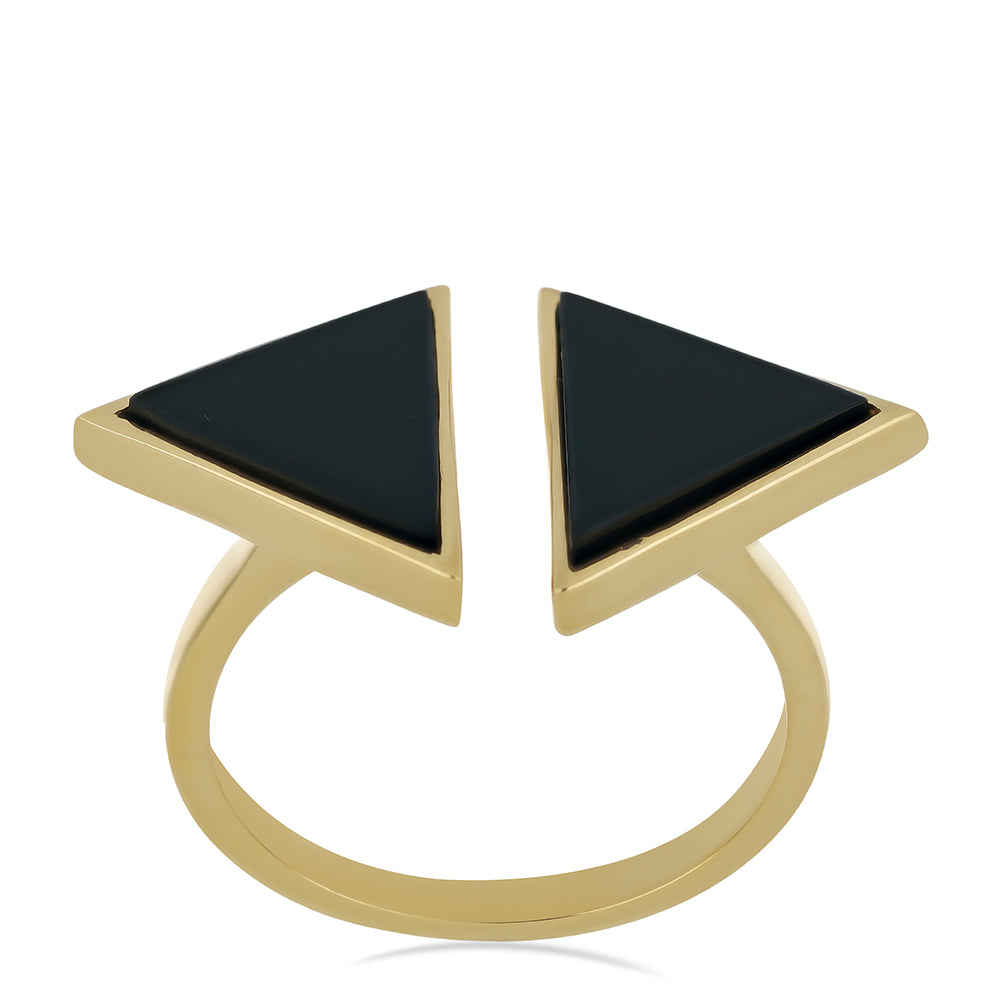 Pozlacené Stříbro 925/1000 - Prsten s Černým Suwarským Onyxem - Karátové číslo: 2.54. přibližná hmotnost: 3.77 gramů