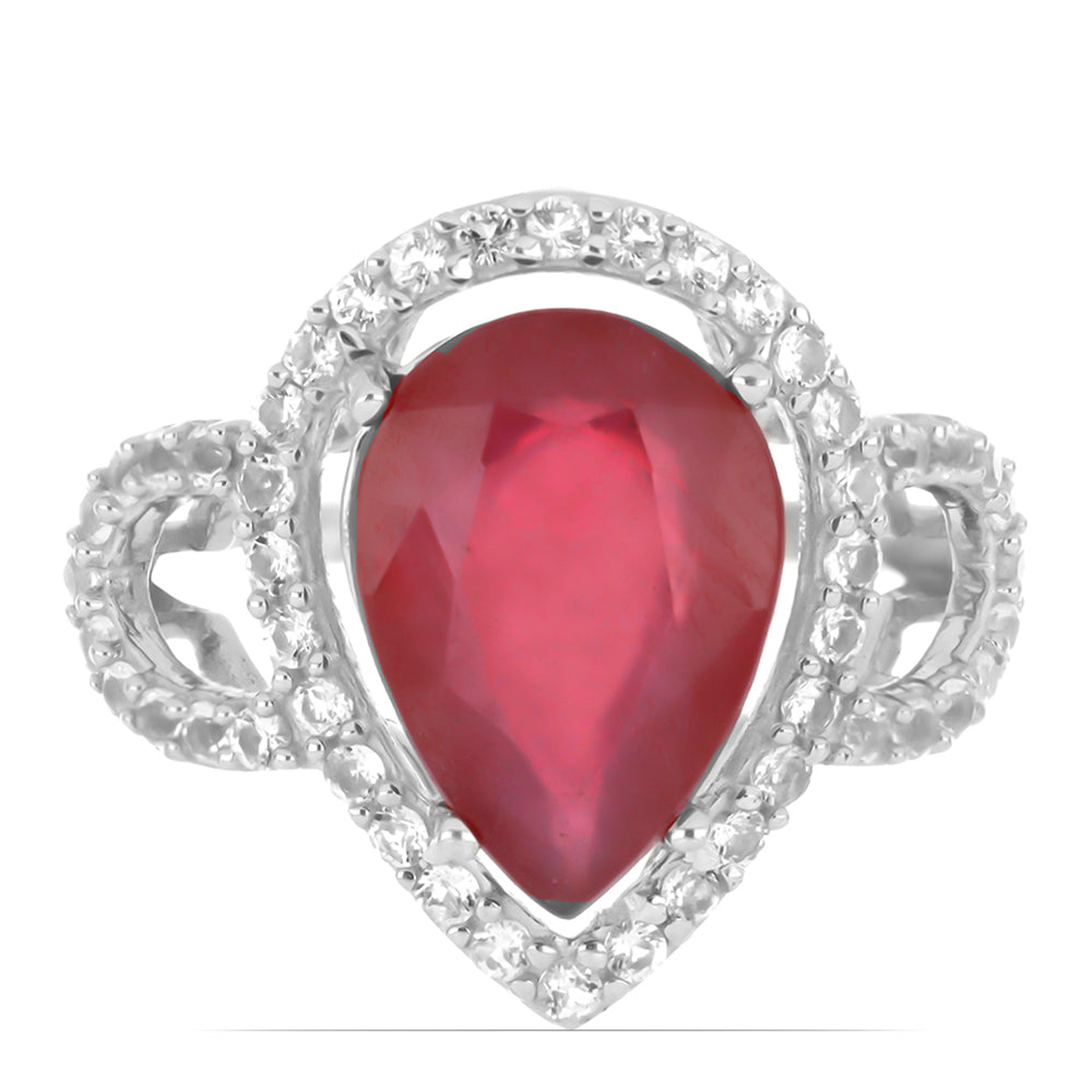 Stříbro 925/1000 - Prsten s Madagaskarským Rubínem a Bílým Topazem - Karátové číslo: 8.19. přibližná hmotnost: 5.36 gramů