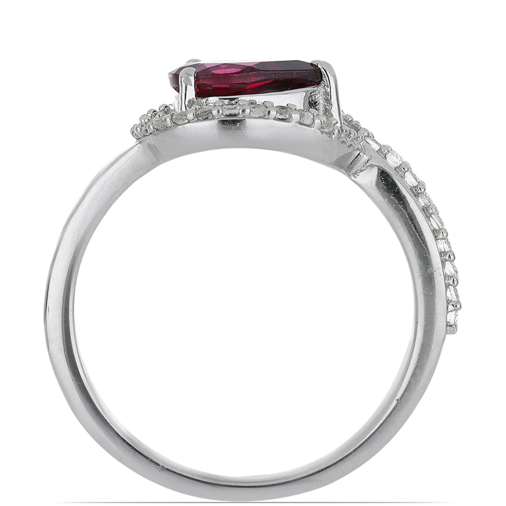 Stříbrný Prsten s Rhodolitovým Granátem z Minas Moatize a Bílým Topazem 2 