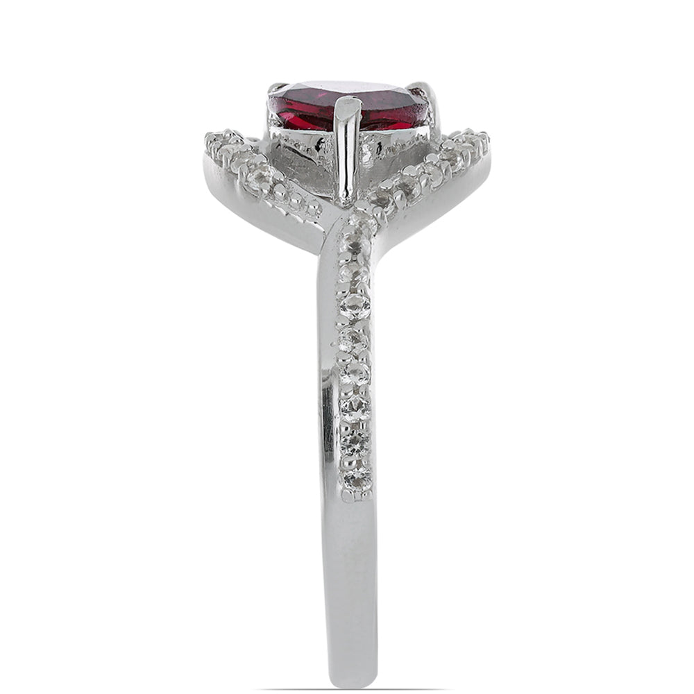 Stříbrný Prsten s Rhodolitovým Granátem z Minas Moatize a Bílým Topazem