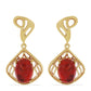 Pozlacené Stříbro 925/1000 - Náušnice s Červeným Houbovým Korálem - Karátové číslo: 9.4. přibližná hmotnost: 8.54 gramů