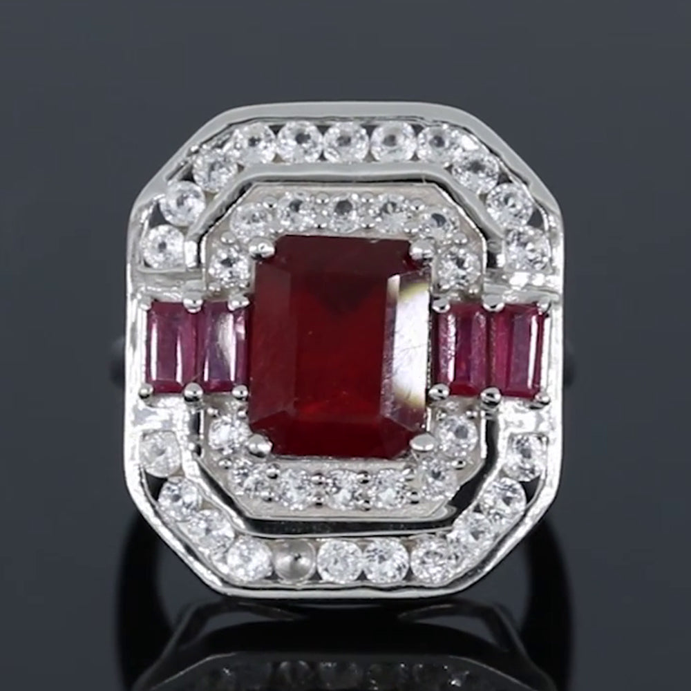 Stříbrný Prsten s Madagaskarským Rubínem a Bílým Topazem 1 