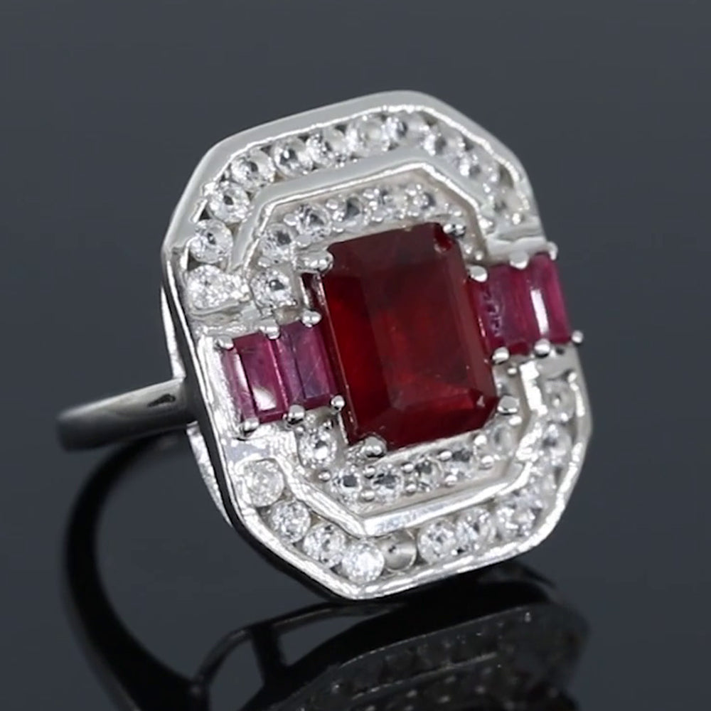 Stříbrný Prsten s Madagaskarským Rubínem a Bílým Topazem 2 