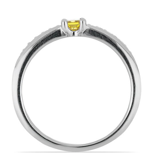 Stříbrný Prsten se Žlutým Diamantem a Bílým Zirkonem