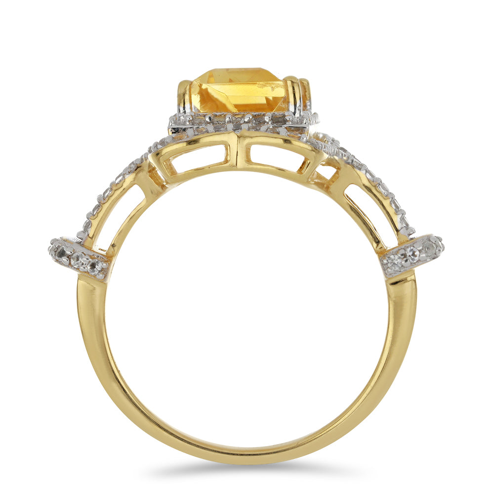 Pozlacený Stříbrný Prsten s Uralským Citrínem a Bílým Topazem 2 