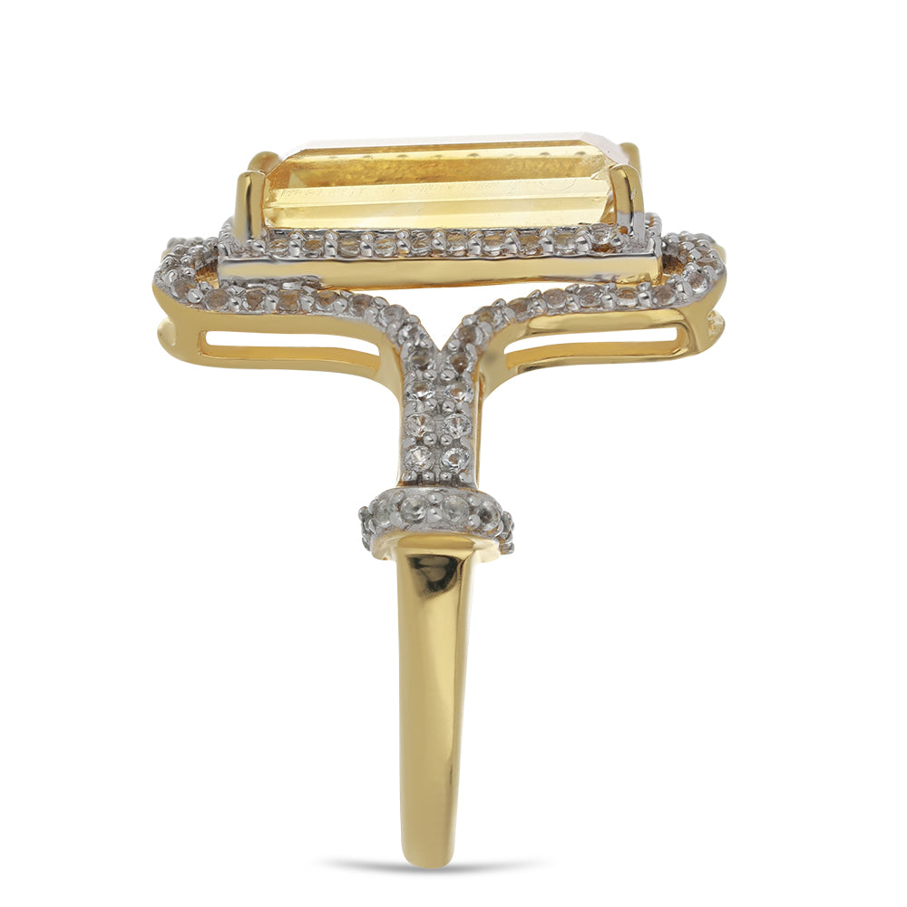 Pozlacený Stříbrný Prsten s Uralským Citrínem a Bílým Topazem