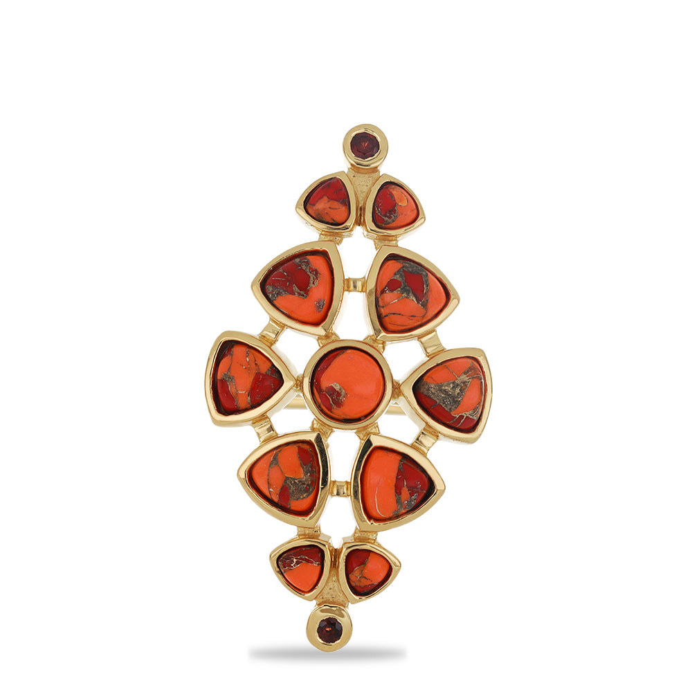 Pozlacený Stříbrný Prsten s Mohavským Tyrkysem a Bartonským Granátem 1 