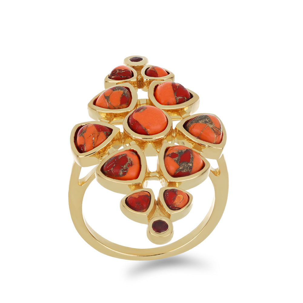 Pozlacený Stříbrný Prsten s Mohavským Tyrkysem a Bartonským Granátem 3 