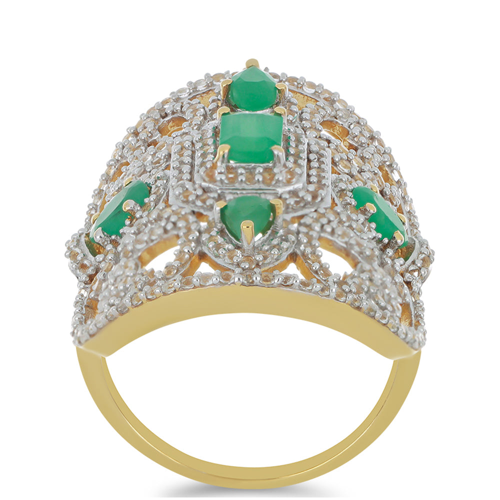 Pozlacené Stříbro 925/1000 - Prsten s Brazilským Smaragdem - Karátové číslo: 3.3. přibližná hmotnost: 9.13 gramů