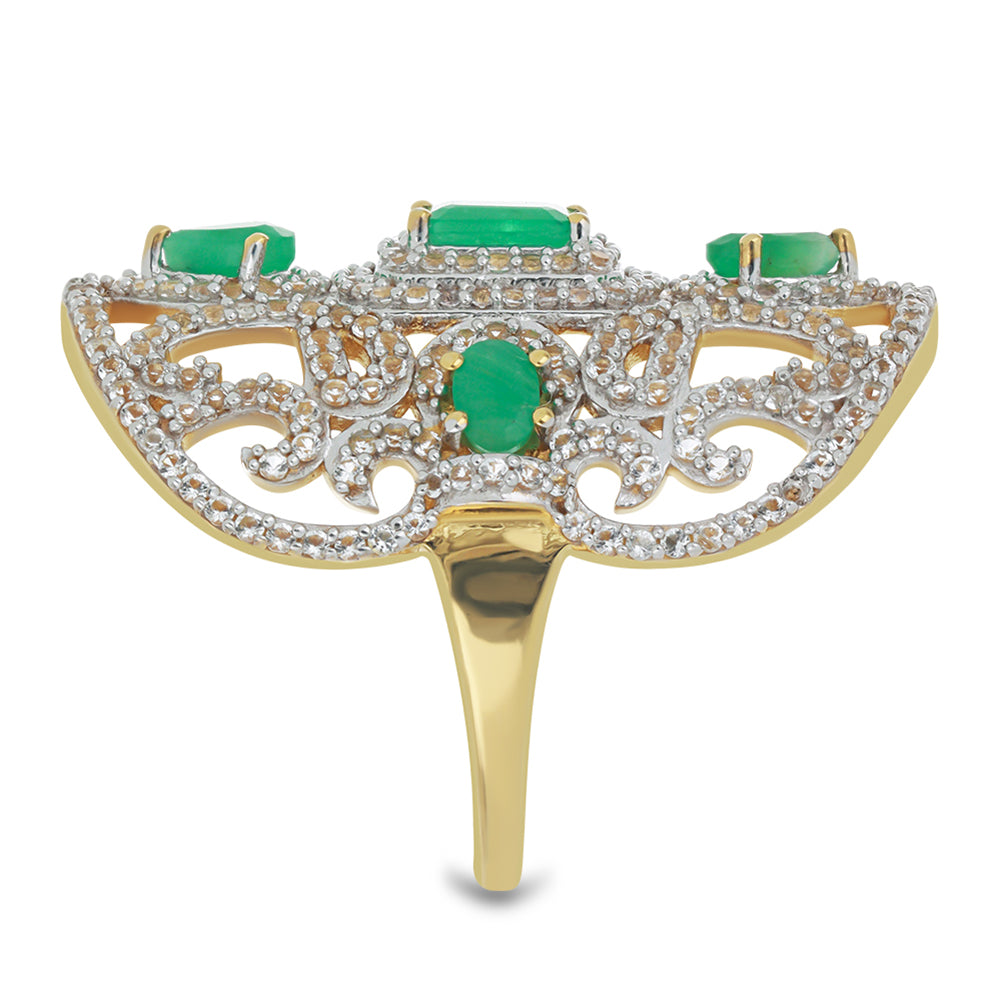 Pozlacené Stříbro 925/1000 - Prsten s Brazilským Smaragdem - Karátové číslo: 3.3. přibližná hmotnost: 9.13 gramů