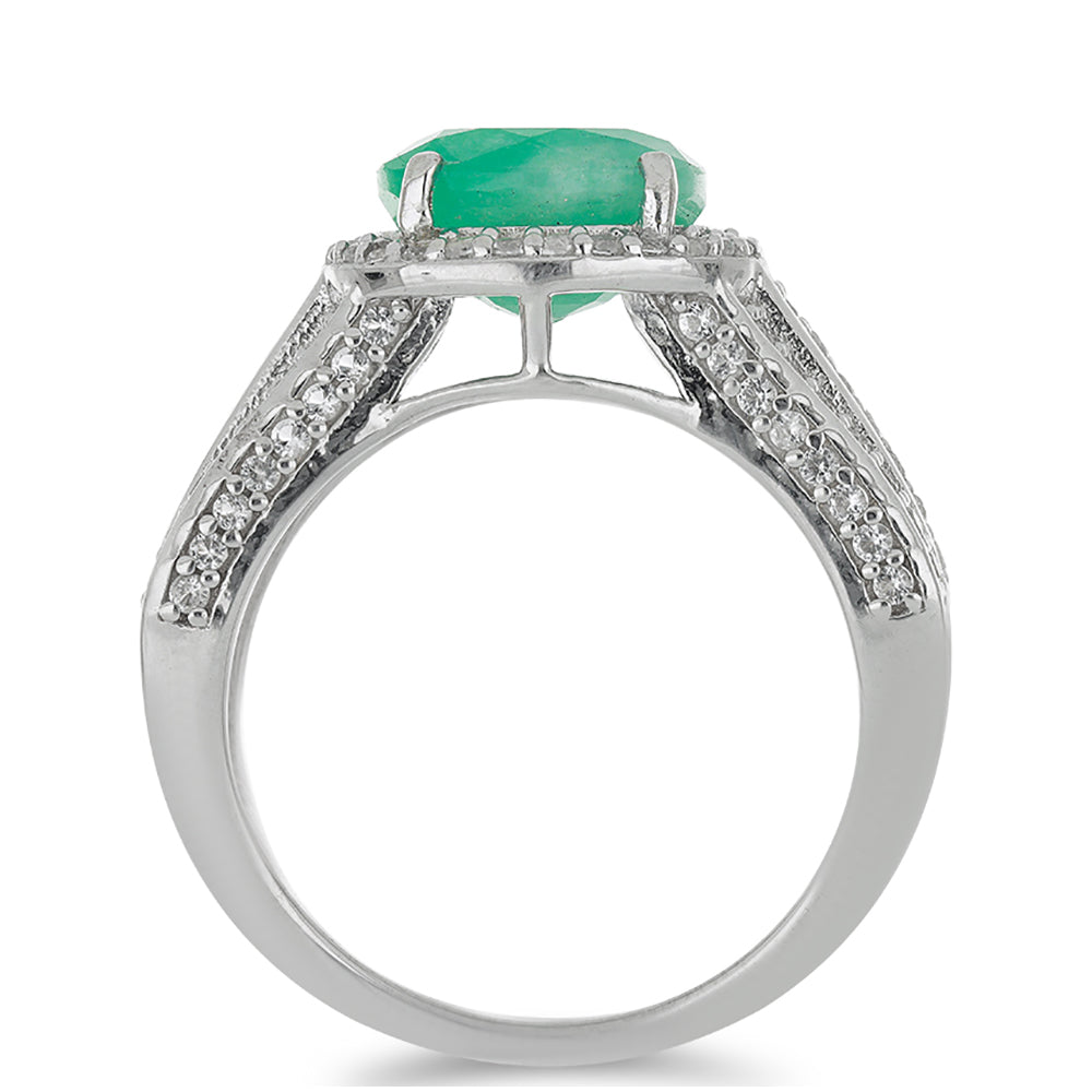 Stříbro 925/1000 - Prsten s Brazilským Smaragdem a Bílým Topazem - Karátové číslo: 4.68. přibližná hmotnost: 6.87 gramů 2 