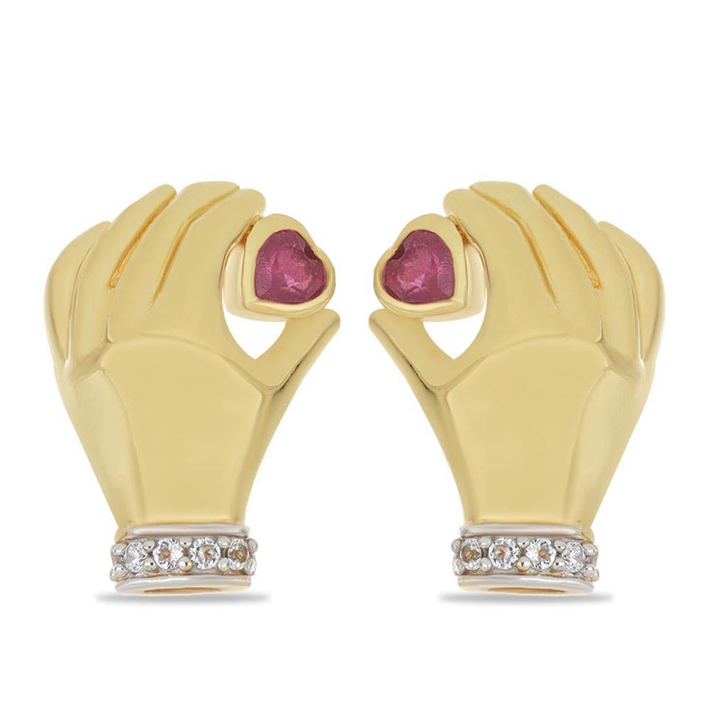 Pozlacené Stříbrné Náušnice s Madagaskarským Rubínem a Bílým Topazem 1 