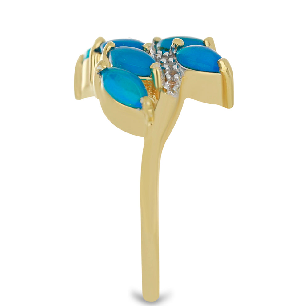 Pozlacený Stříbrný Prsten s etiopským Paraiba modrým opálem a Bílým Topazem 4 