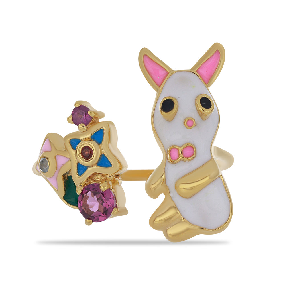 Pozlacené Stříbro 925/1000 - Prsten se Smaltem a Bartonským Granátem - Karátové číslo: 0.45. přibližná hmotnost: 6.04 gramů 1 