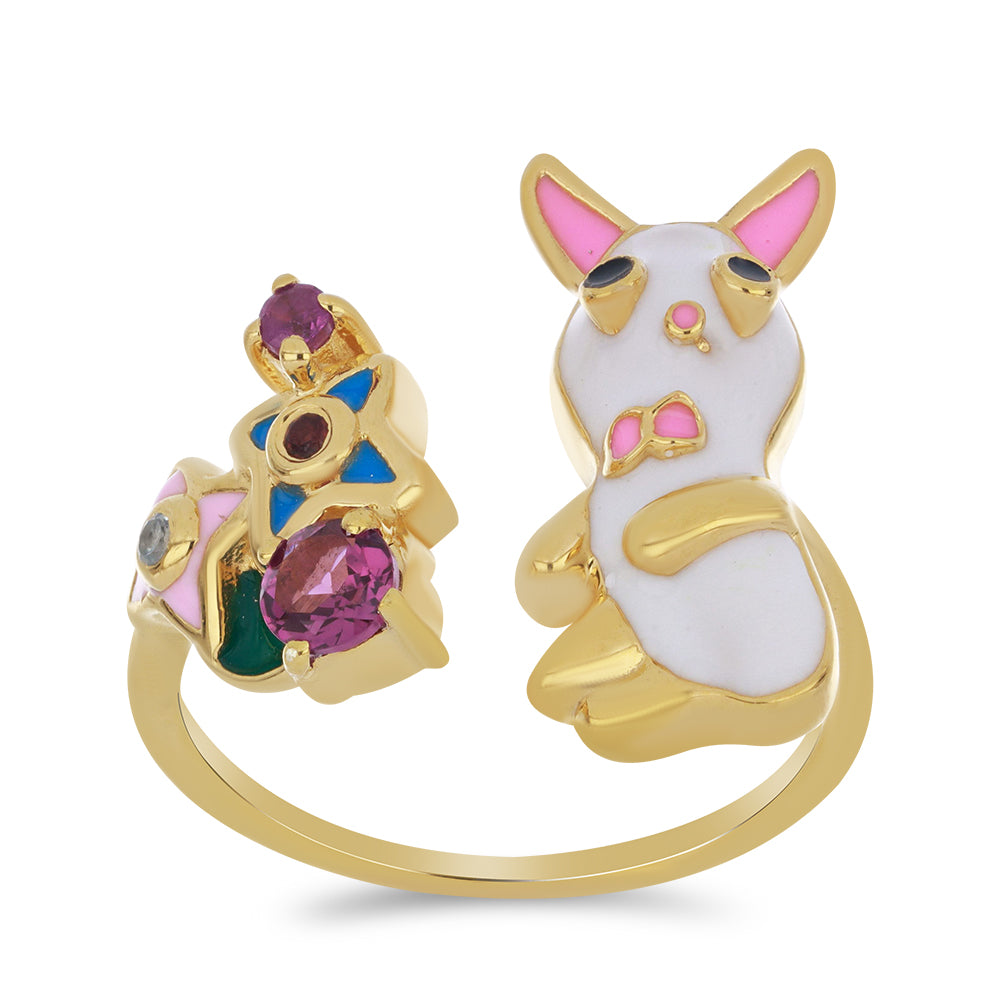 Pozlacené Stříbro 925/1000 - Prsten se Smaltem a Bartonským Granátem - Karátové číslo: 0.45. přibližná hmotnost: 6.04 gramů