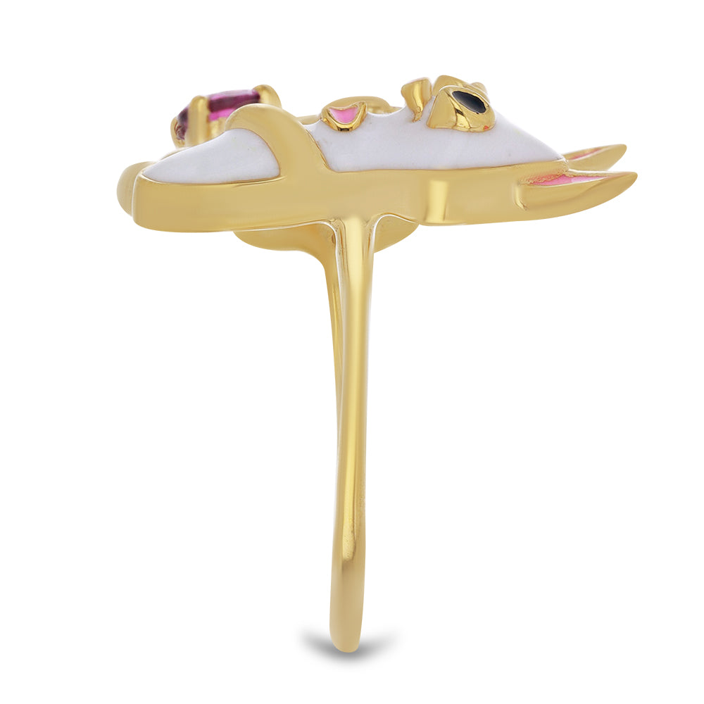 Pozlacené Stříbro 925/1000 - Prsten se Smaltem a Bartonským Granátem - Karátové číslo: 0.45. přibližná hmotnost: 6.04 gramů 4 