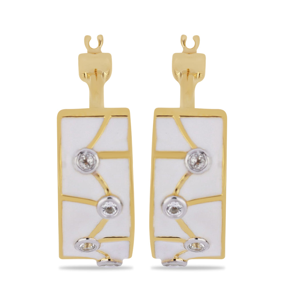 Pozlacené Stříbro 925/1000 - Náušnice se Smaltem a Bílým Topazem - Karátové číslo: 0.25. přibližná hmotnost: 12.61 gramů