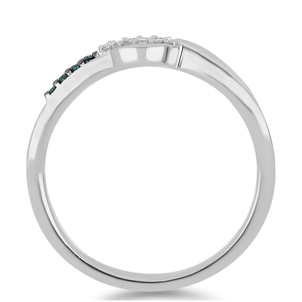 Stříbro 925/1000 - Prsten s Modrým Diamantem a Bílým Diamantem - Karátové číslo: 0.16. přibližná hmotnost: 2.77 gramů