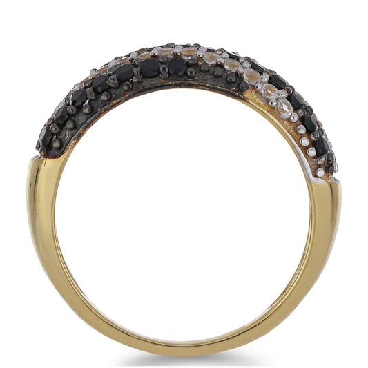 Pozlacený Stříbrný Prsten s Černým Spinelem z Horského Badachšánu a Bílým Topazem