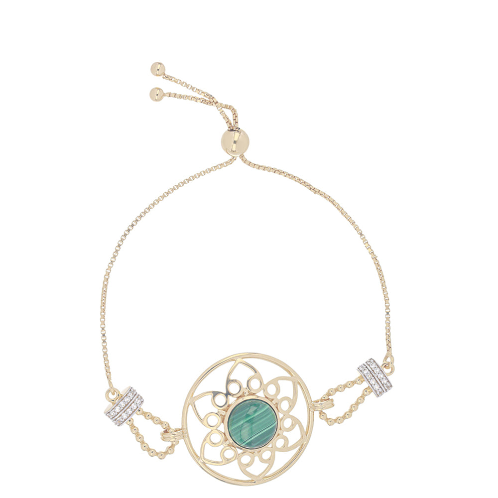 Pozlacené Stříbro 925/1000 - Náramek s Malachitem a Bílým Topazem - Karátové číslo: 5.92. přibližná hmotnost: 9.04 gramů 1 