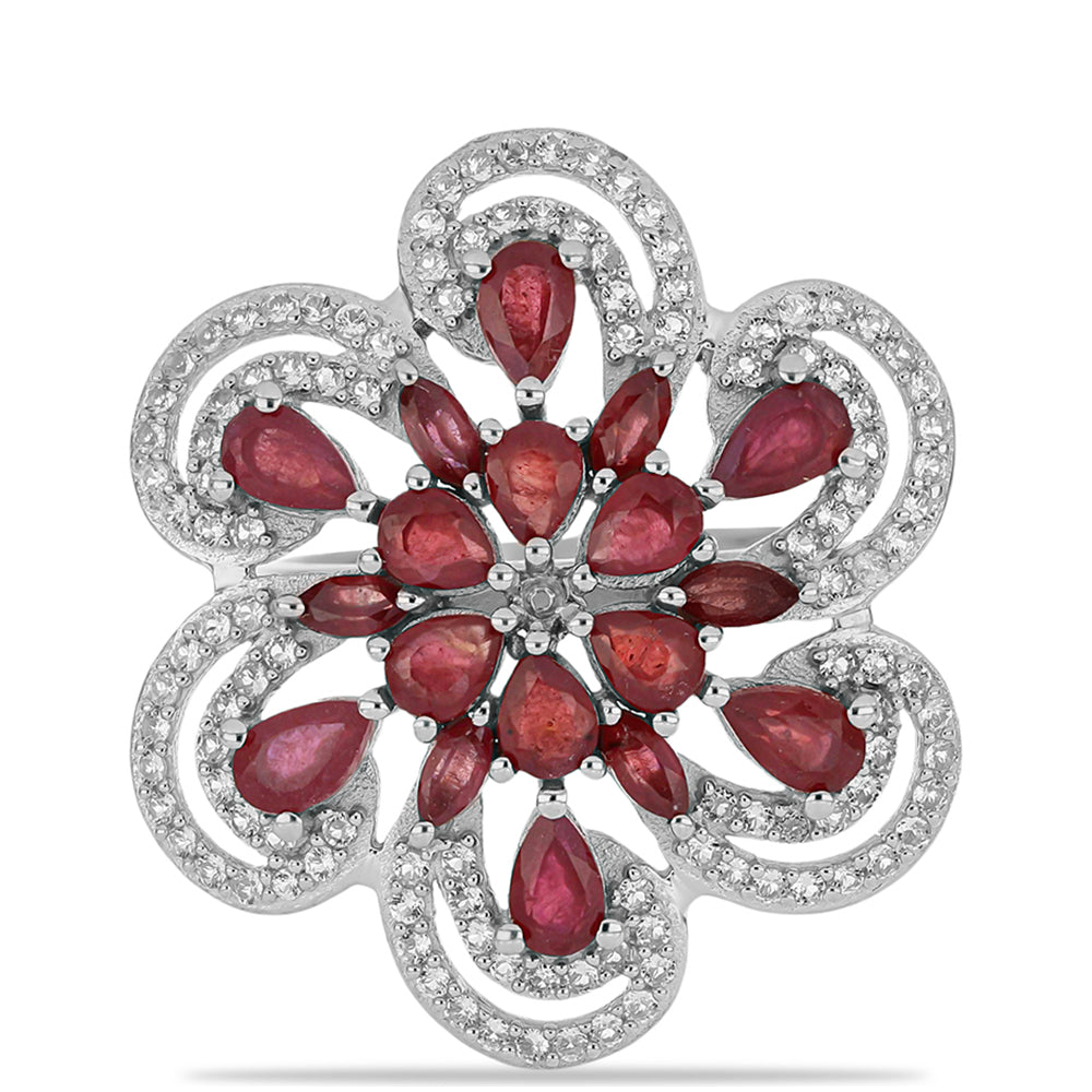 Stříbrný Prsten s Madagaskarským Rubínem a Bílým Topazem 1 