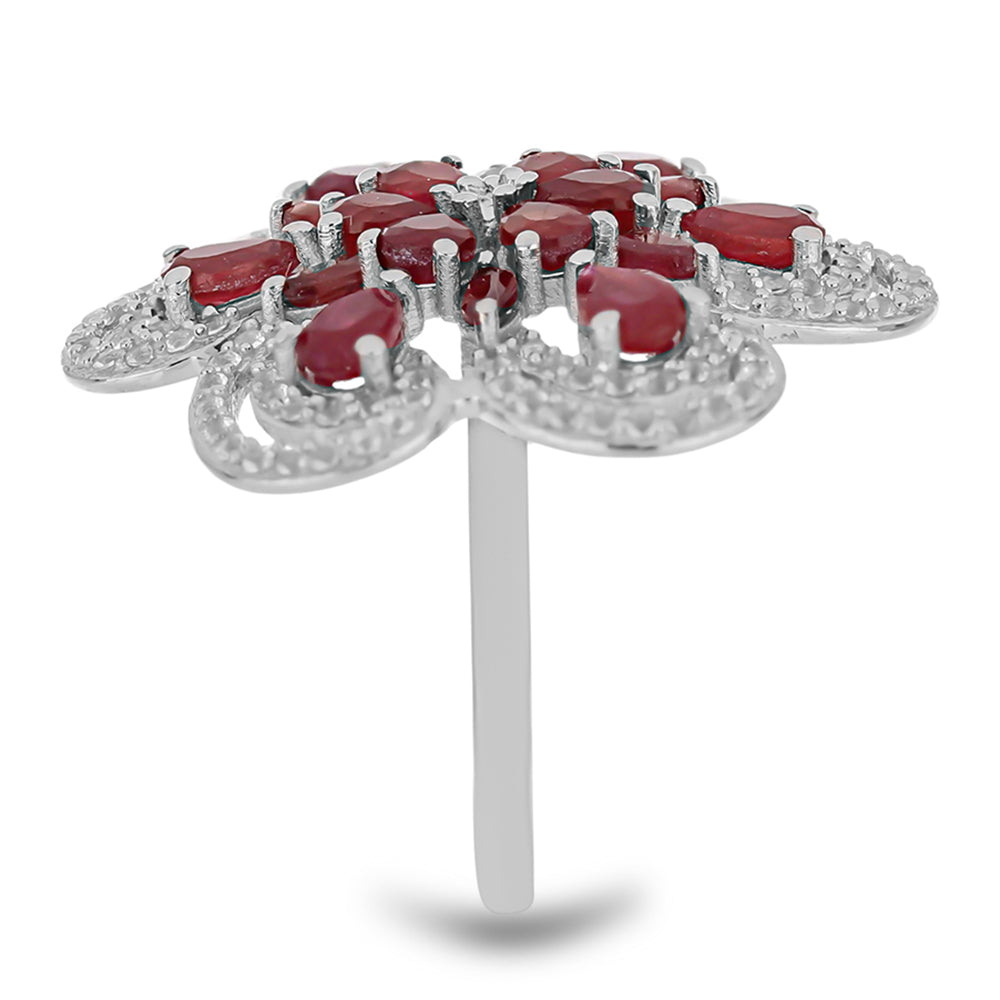 Stříbrný Prsten s Madagaskarským Rubínem a Bílým Topazem