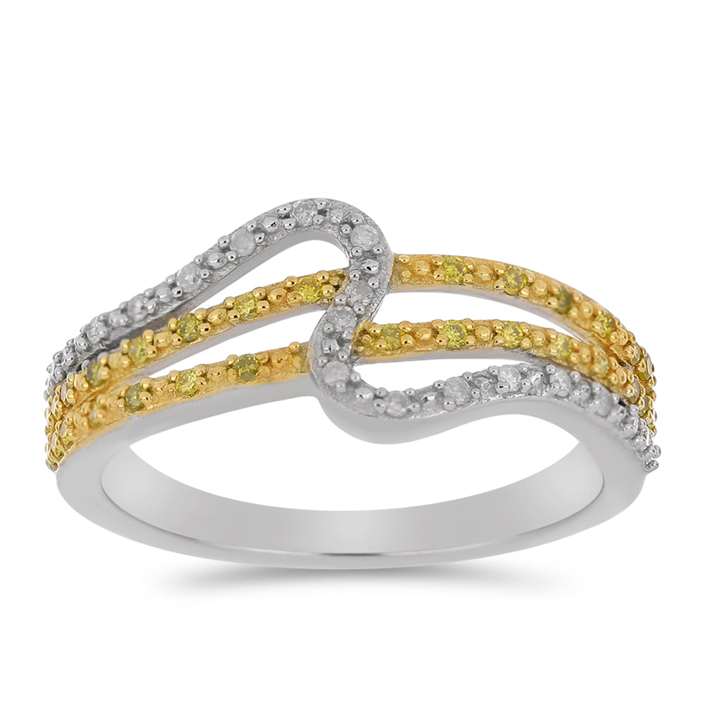 Pozlacený Stříbrný Prsten se Žlutým Diamantem a Bílým Diamantem