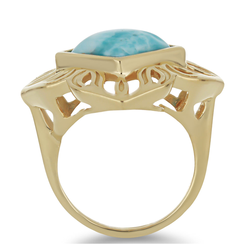 Pozlacené Stříbro 925/1000 - Prsten s Larimarem - Karátové číslo: 5.45. přibližná hmotnost: 7.76 gramů 2 