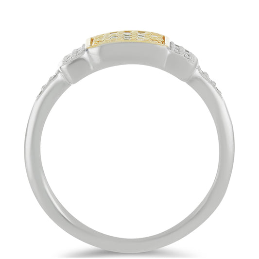 Pozlacený Stříbrný Prsten se Žlutým Diamantem a Bílým Diamantem