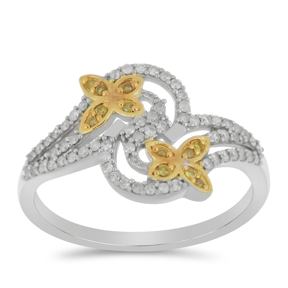 Pozlacený Stříbrný Prsten se Žlutým Diamantem a Bílým Diamantem