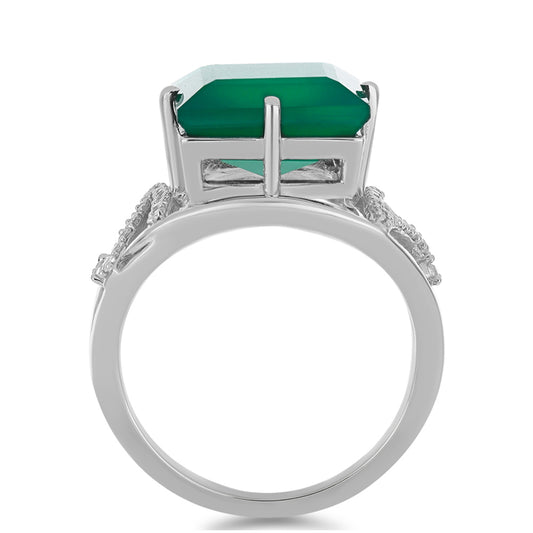 Stříbrný Prsten se Zeleným Achátem a Bílým Topazem