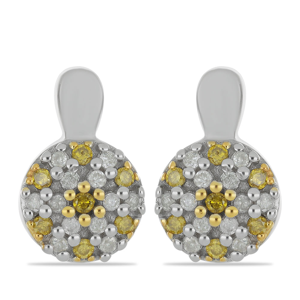 Pozlacené Stříbro 925/1000 - Náušnice se Žlutým Diamantem a Bílým Diamantem - Karátové číslo: 0.36. přibližná hmotnost: 4.09 gramů