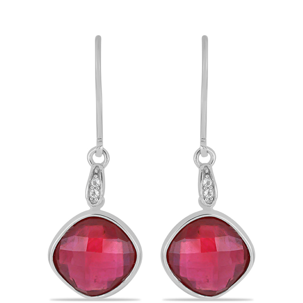 Stříbro 925/1000 - Náušnice s Madagaskarským Rubínem a Bílým Topazem - Karátové číslo: 10.72. přibližná hmotnost: 3.88 gramů 1 