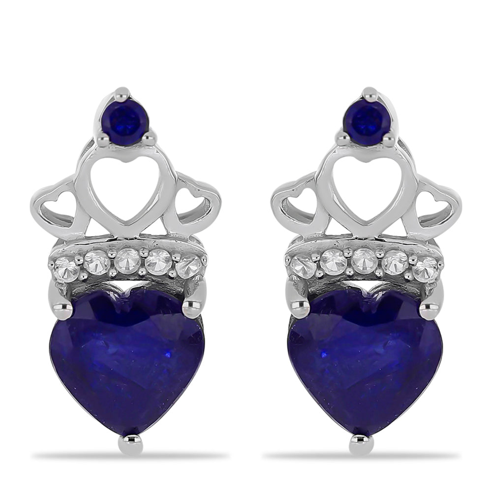 Stříbro 925/1000 - Náušnice s Australským Modrým Safírem a Bílým Topazem - Karátové číslo: 3.39. přibližná hmotnost: 3.73 gramů