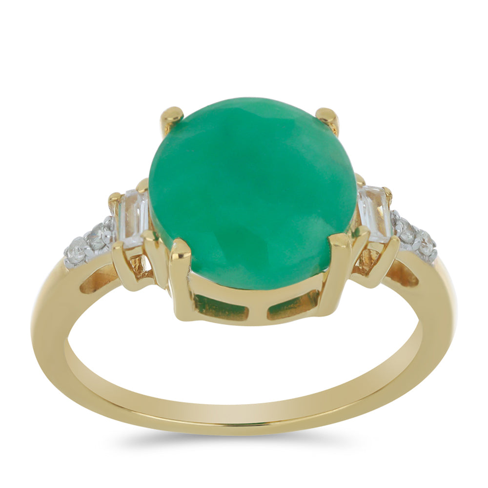 Pozlacené Stříbro 925/1000 - Prsten s Brazilským Smaragdem a Bílým Zirkonem - Karátové číslo: 4.3. přibližná hmotnost: 3.38 gramů